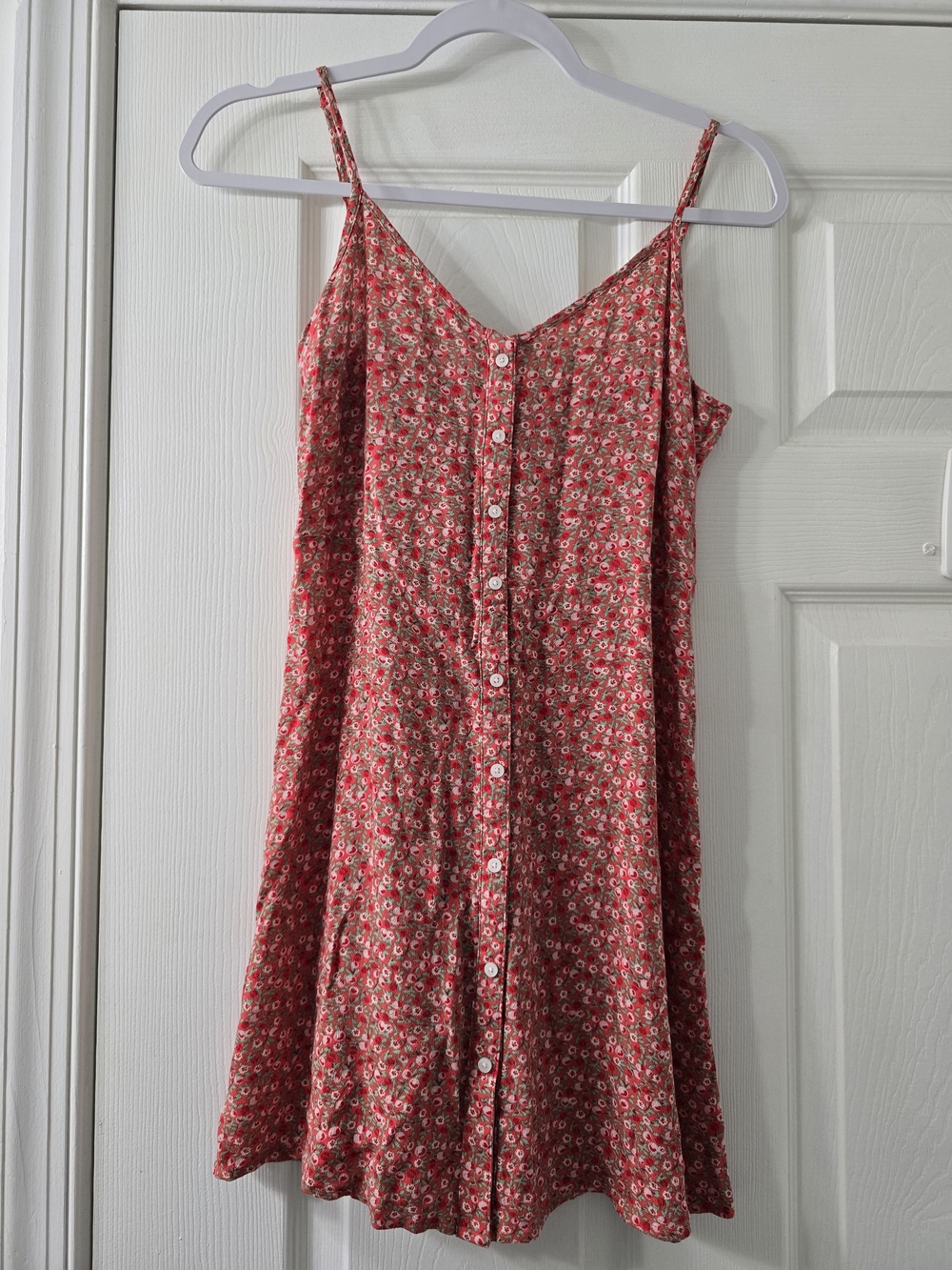 Aerie Red Floral Button-Front Spaghetti Strap Dress - XS